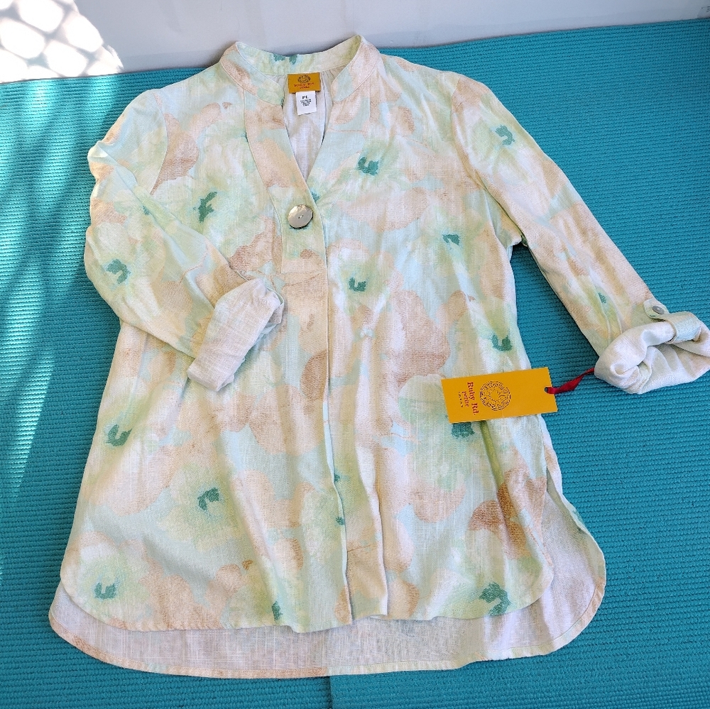 NWT Ruby Rd Womens Pullover Roll Tab Sleeves Floral Multicolor Blouse Size PL - Picture 5 of 11